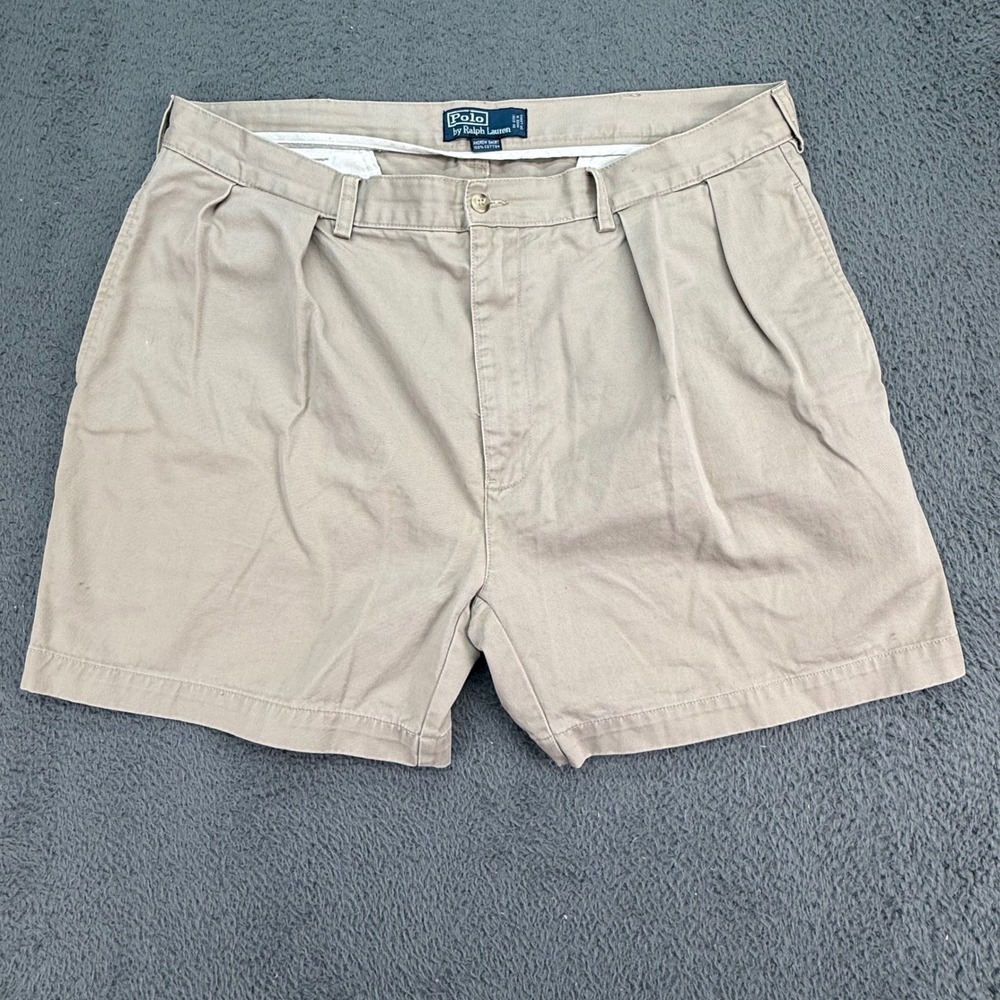 Polo Ralph Lauren Andrew Short Mens 40 Khaki Pleated Chino Cotton Tan 6" Inseam